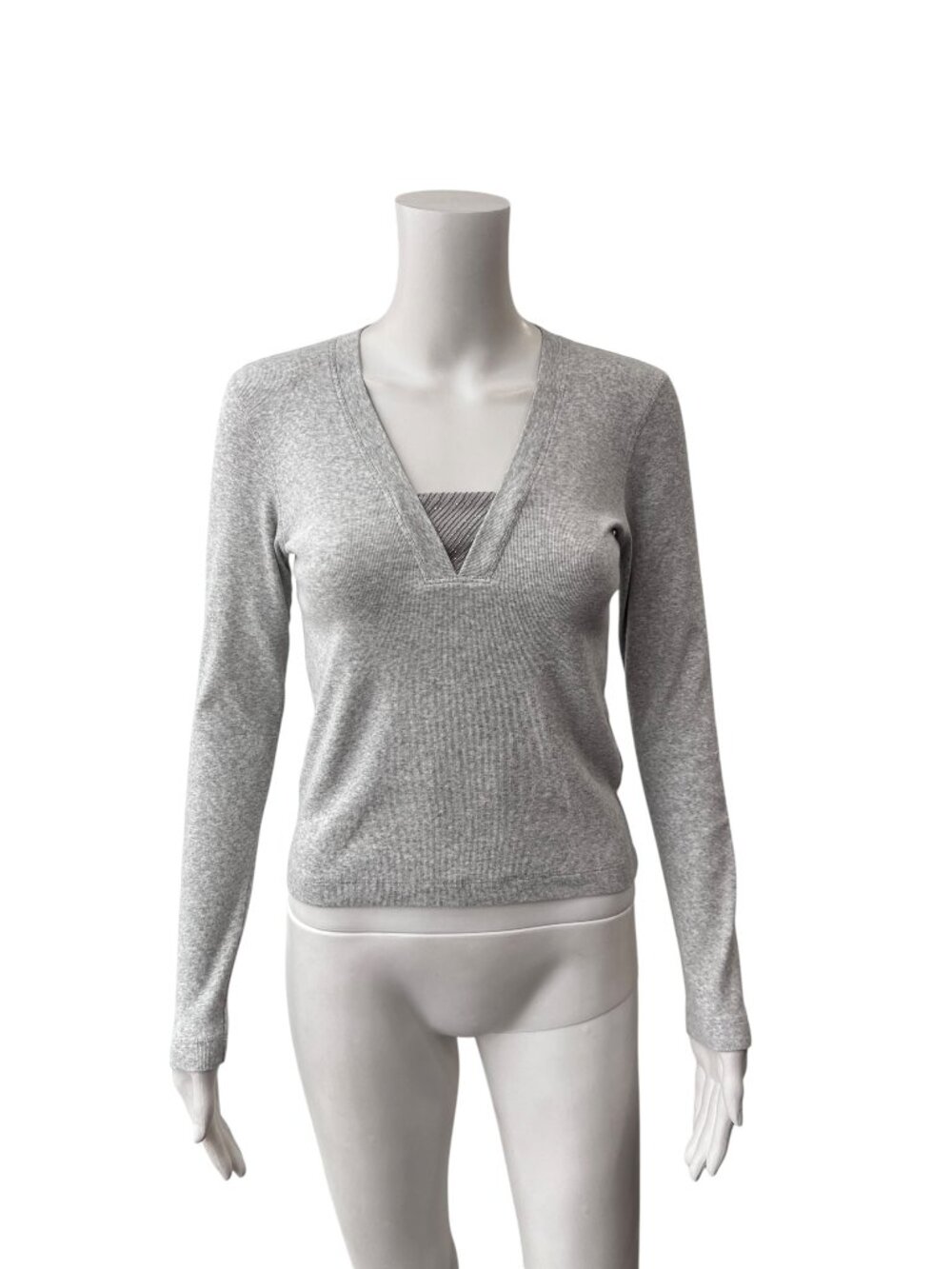 $1150 Brunello Cucinelli Gray Monilli Neckline Pullover Cotton Shirt sz Medium